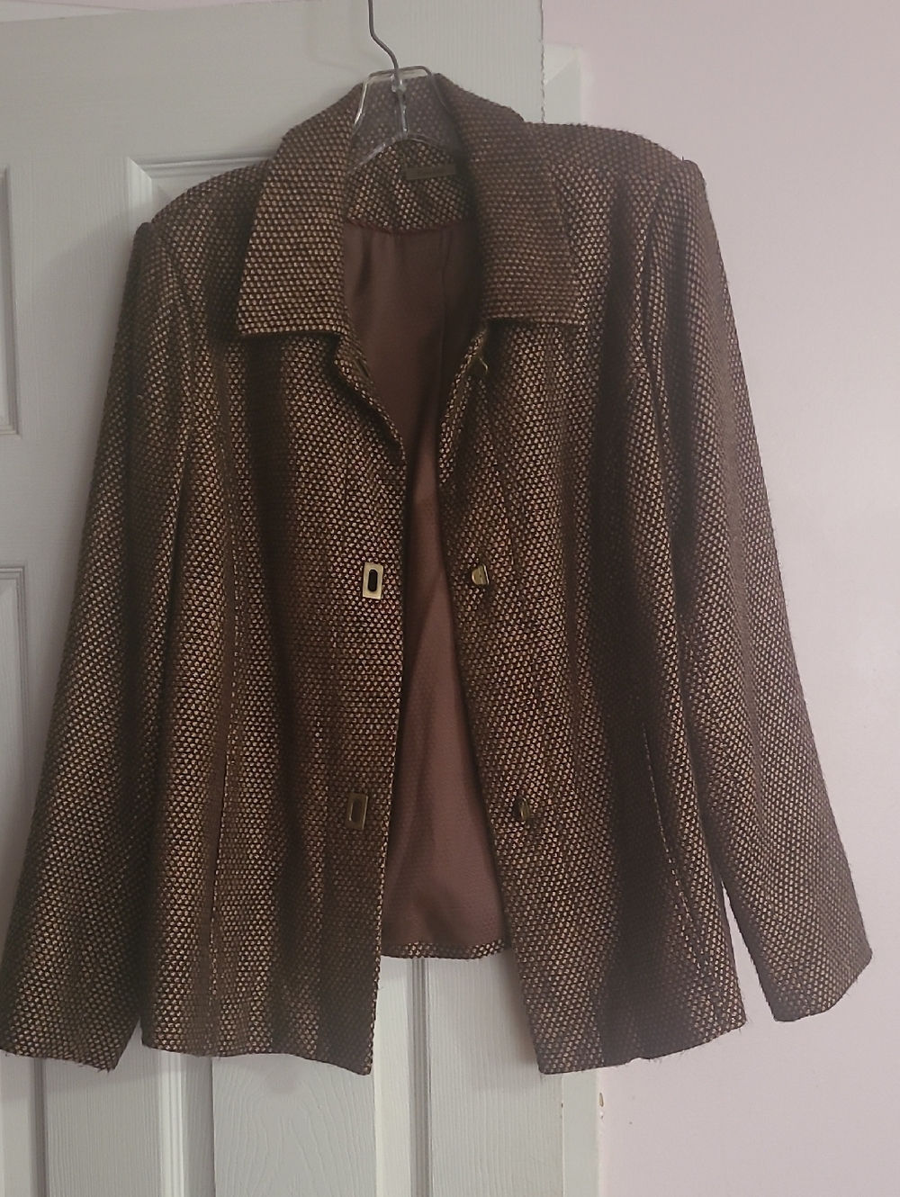 Vintage Brown Textured Women's Jacket - Classic Collared Coat
